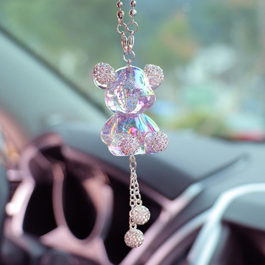 YOYLMAL Bling Diamond Car Hanging Accessories for Women, Cute Crystal Bear Car Rear View Mirror Charms Pendant Lucky Hanging Ornament Car Interior Decorations (Pink)
