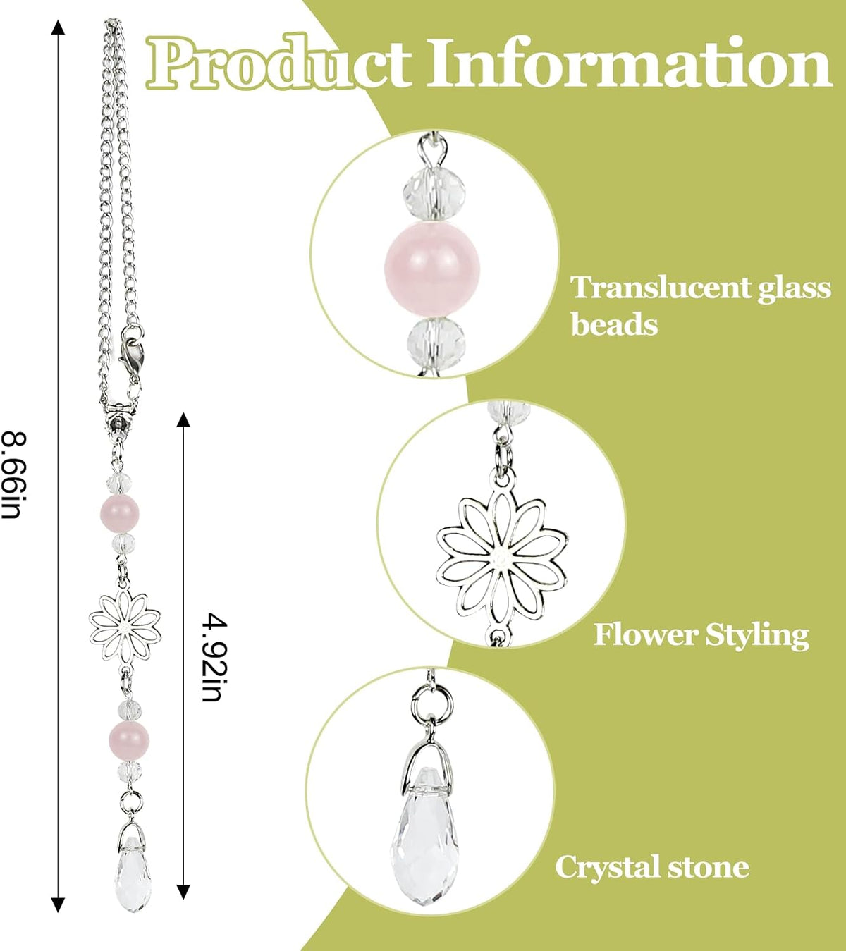 Hovom Flower Car Charm for Rear View Mirror, Cute Crystal Rearview Mirror Hanging Ornaments, Auto Window Boho Hanging Pendant Sun Catcher, Car Decorations Gifts for Women Girls (Pink)
