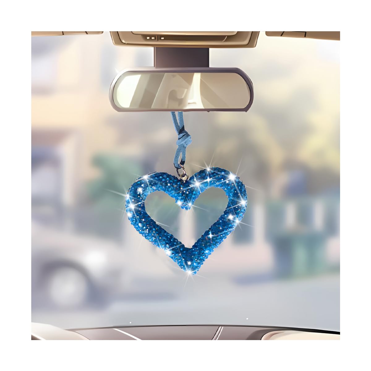 Mandark Crystal Rhinestone Heart Rearview Mirror Pendant, Black