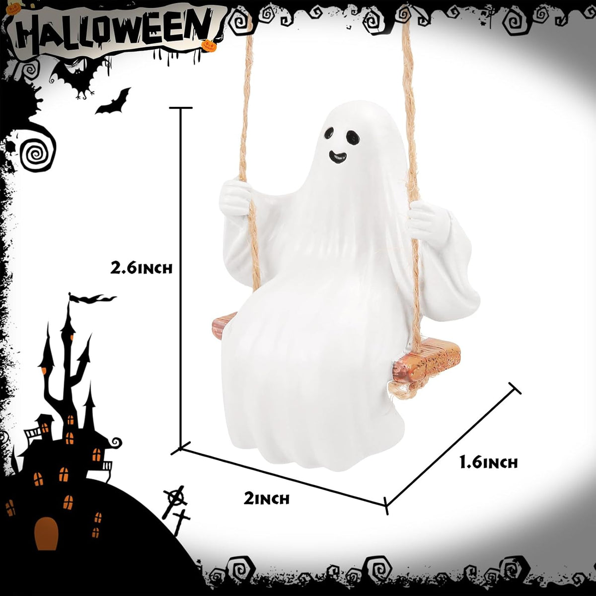 YGMONER Cute Swinging Ghost Car Mirror Hanging Ornament Halloween Car Interior Accessories (Ghost)