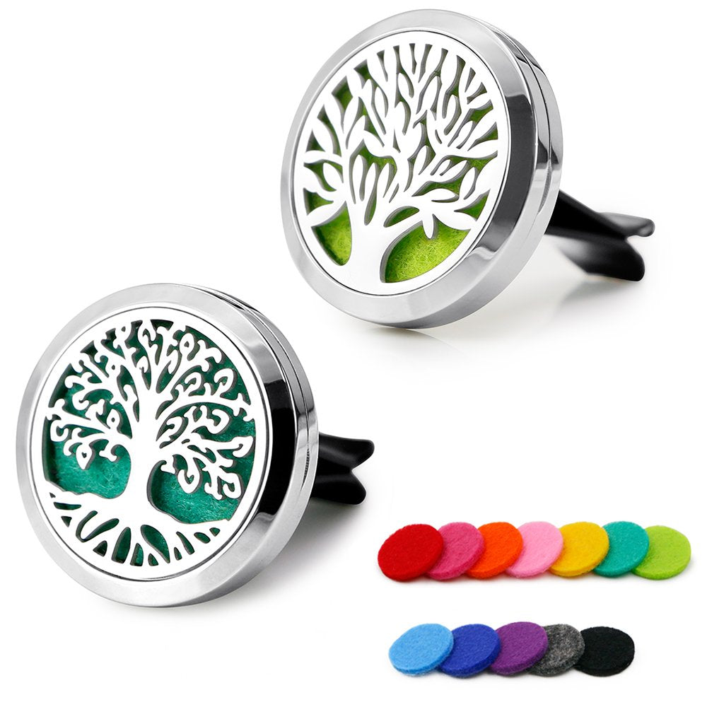 2PCS Car Diffuser Black Stainless Steel Locket with Vent Clip 12 Felt Pads