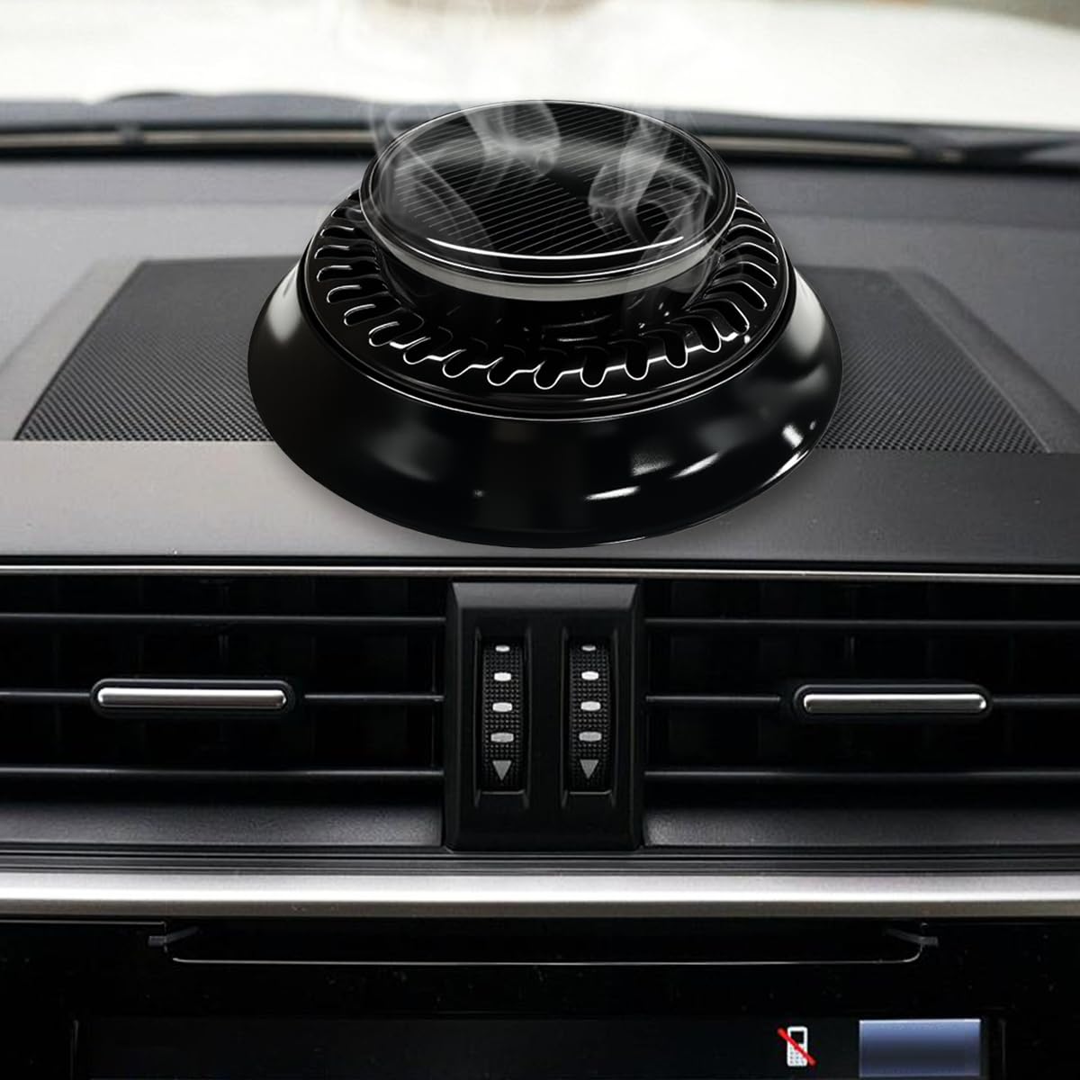 UFO Car Air Freshener Diffuser, Solar Powered Auto Rotary Aroma Diffuser, Long Lasting Aromatherapy Essential Oil Diffuser, Car Interior Decoration Accessories for Most Vehicles(Black)