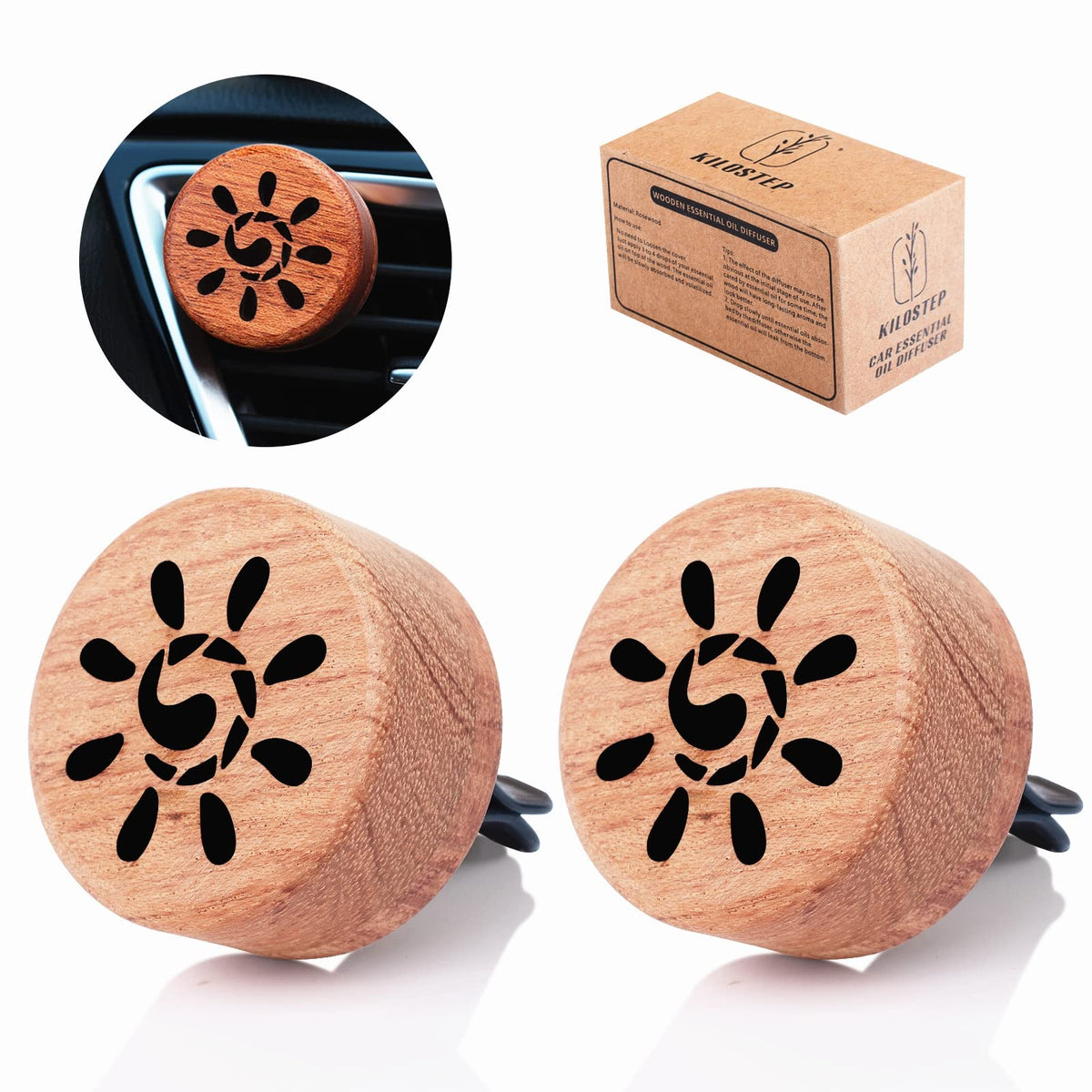 Essential Oil Car Diffuser, 2 PCS Car Aromatherapy Wood Diffuser with Vent Clip