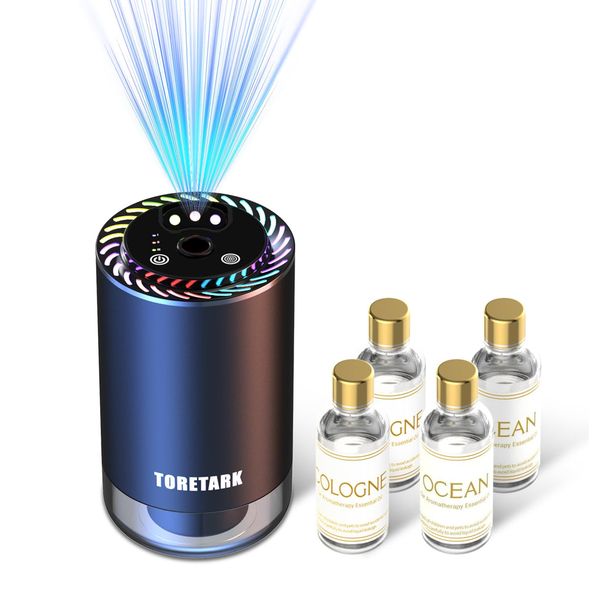 Smart Car Air Freshener with Star Light & 100ml Diffusers Oil Refills, Auto On/Off Aroma Diffuser, 3 Adjustable Mist Modes Rechargeable Aromatizante para Carro - Car Diffuser（Cologne+Ocean）
