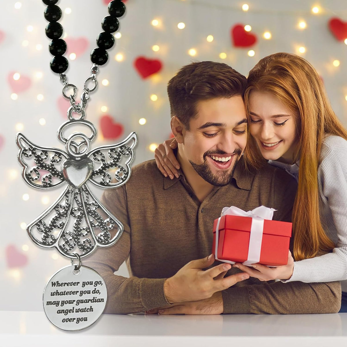 Rislobx Angel Wings Hanging Ornaments for Car Rear View Mirror, Metal Guardian Angel Wings Car Charm Pendant Rear View Mirror Hanger Decor for Lover Family Christian Gifts