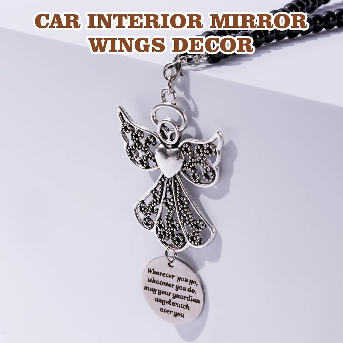 Rislobx Angel Wings Hanging Ornaments for Car Rear View Mirror, Metal Guardian Angel Wings Car Charm Pendant Rear View Mirror Hanger Decor for Lover Family Christian Gifts