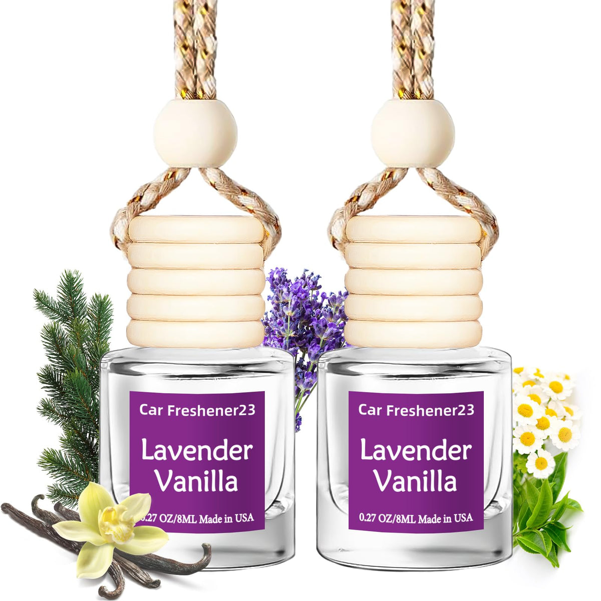 Hanging Car Air Freshener, Long Lasting Essential Oil Diffuser, Non-Toxic New Car Scent, Cute Car Fresheners for Women, 2 Pack Made in USA