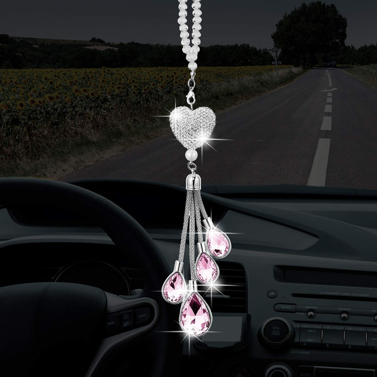 Frienda Bling Car Rearview Mirror Charm, 9.8 Inch, White