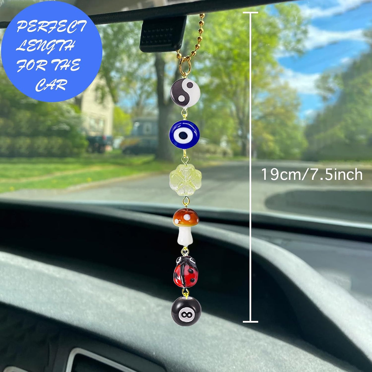 Evil Eye Car Hanging Charm,Rear View Mirror Accessories,Boho Mushroom Decor