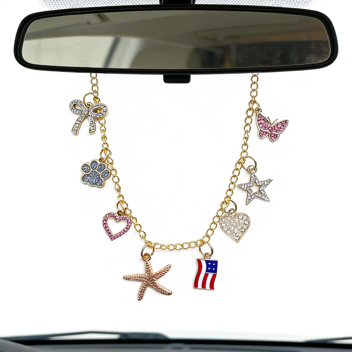 Car Rearview Mirror Charm Gold Hanging Cross Western Cowgirl Ornament