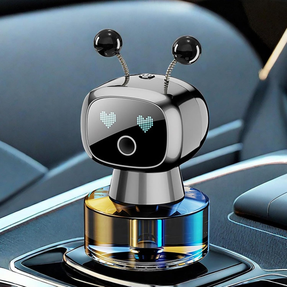 Robot Intelligent Aromatherapy Machine, Smart Cute Robot Car Air Freshener - Fine Spray/Fillable/Four-Gear Adjustment/Vibration Sensing/On-Off/Large Capacity Long-Lasting Fragrance/Black-V2(Cologne)