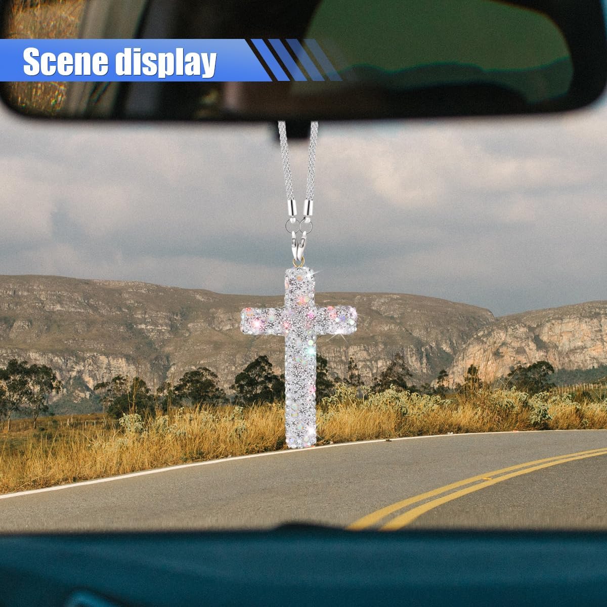 ZIMISI Bling Cross Car Hanging Ornament (White)