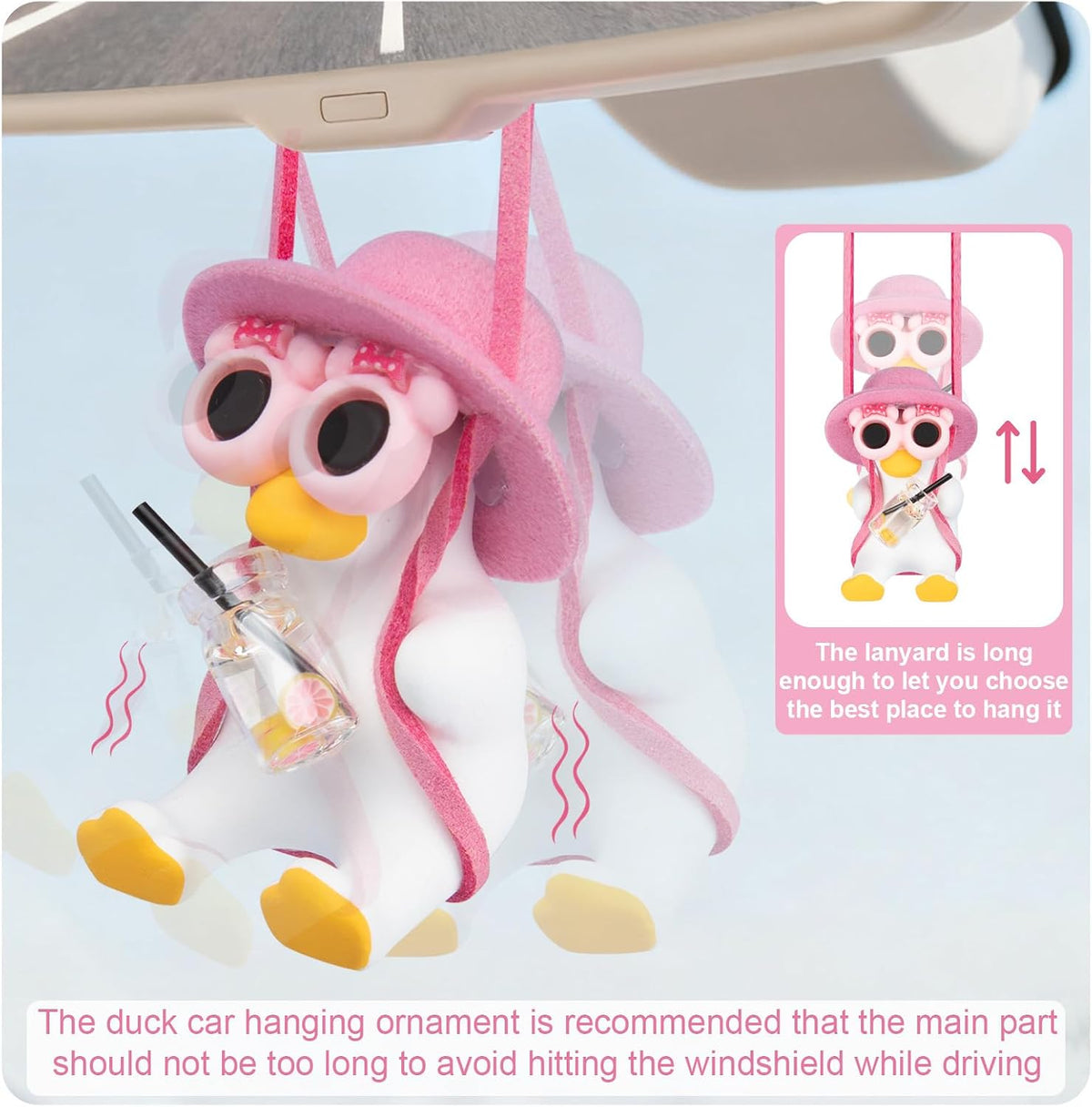 Swinging Duck Car Hanging Ornament, Pink Car Rear View Mirror Accessories