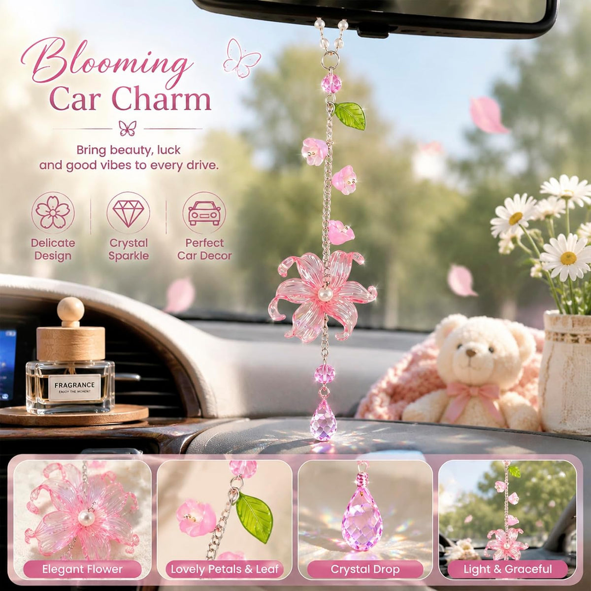 Flower Car Charms Rear View Mirror Hanging Accessories for Your Car Decor