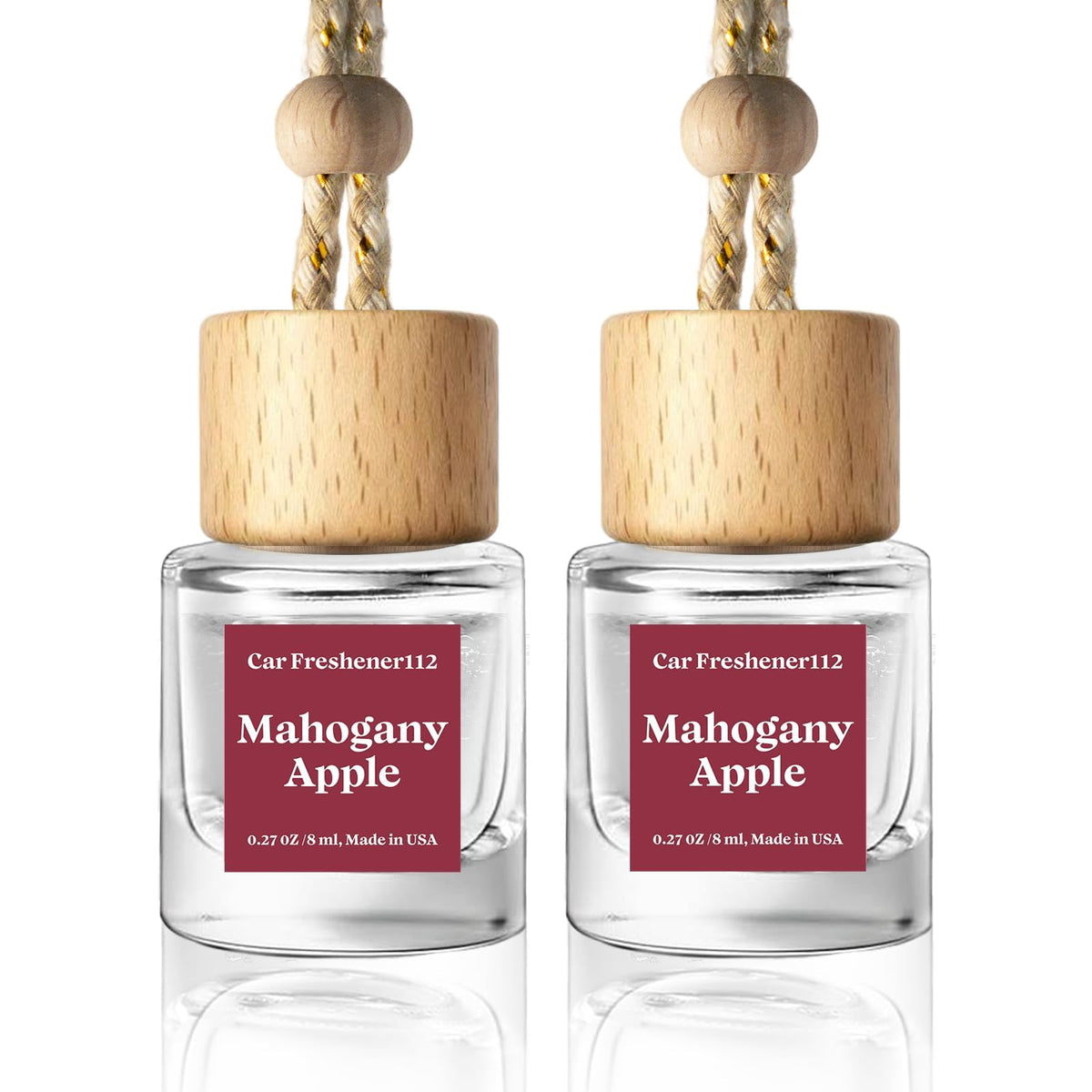 C Classy Car Air Freshener Hanging 2 Pack, Mahogany Teakwood Essential Oil Diffuser, Cute Glass Bottle, Long-Lasting Fragrance Car Accessories for Women & Men, Made in USA