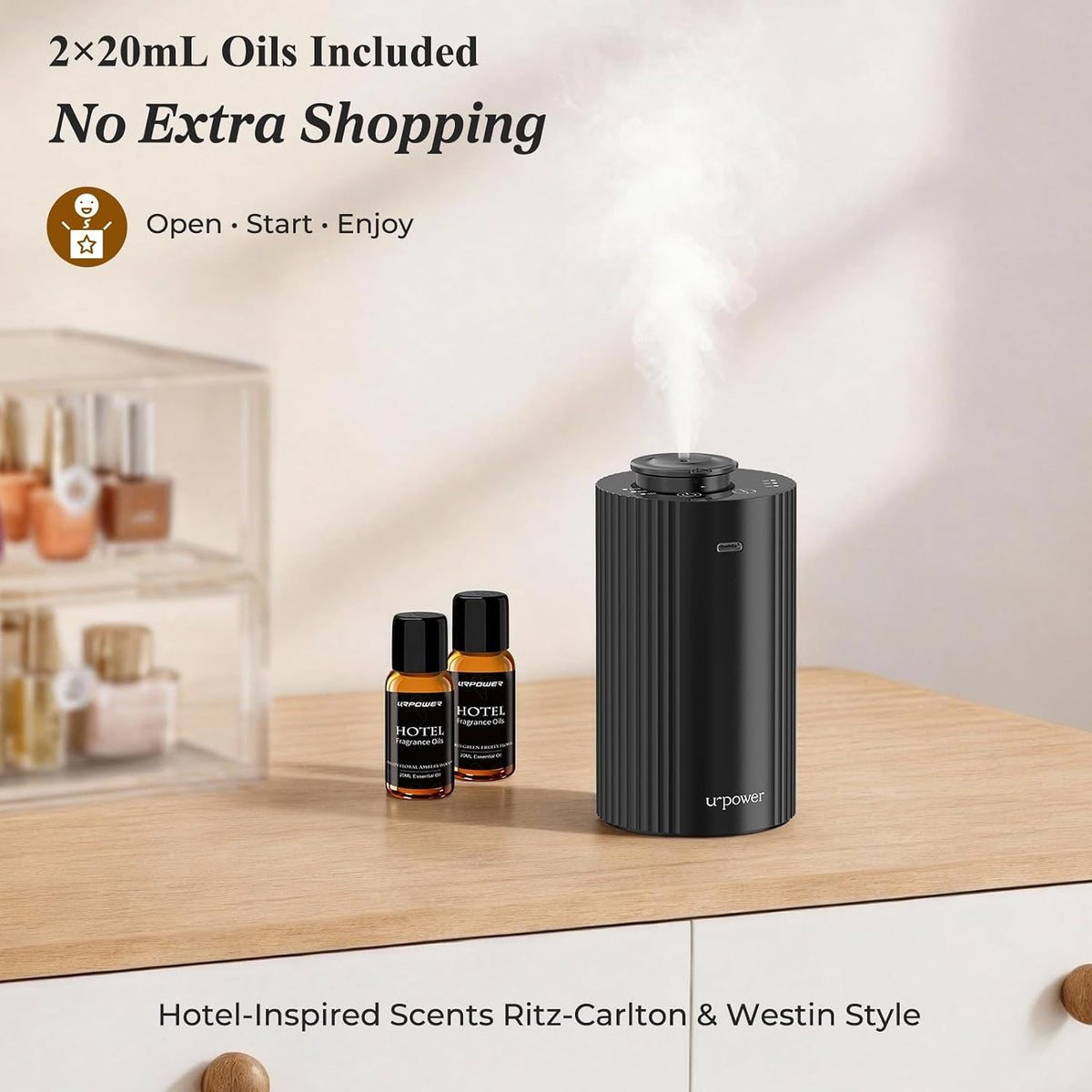 URPOWER Waterless Essential Oil Diffuser Cordless Mini Scent Diffuser 20mL