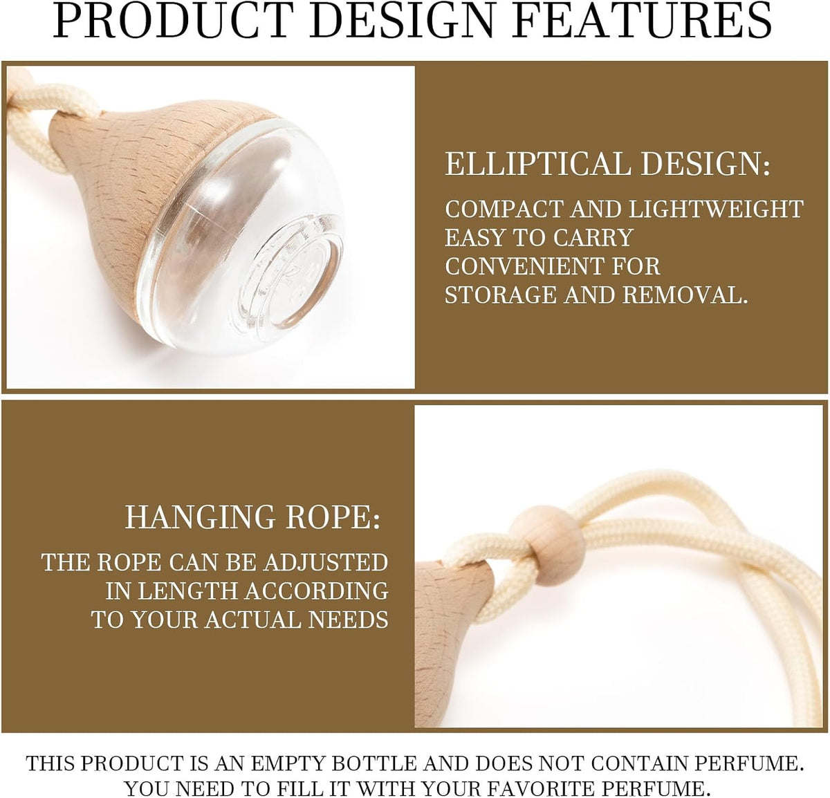 Refillable Car Air Freshener Hanging Diffuser, Empty Glass Bottle with Reed Sticks for Essential Oils, Car Scent Diffuser and Aromatherapy Pendant Decor for Women and Men, 2 Pack