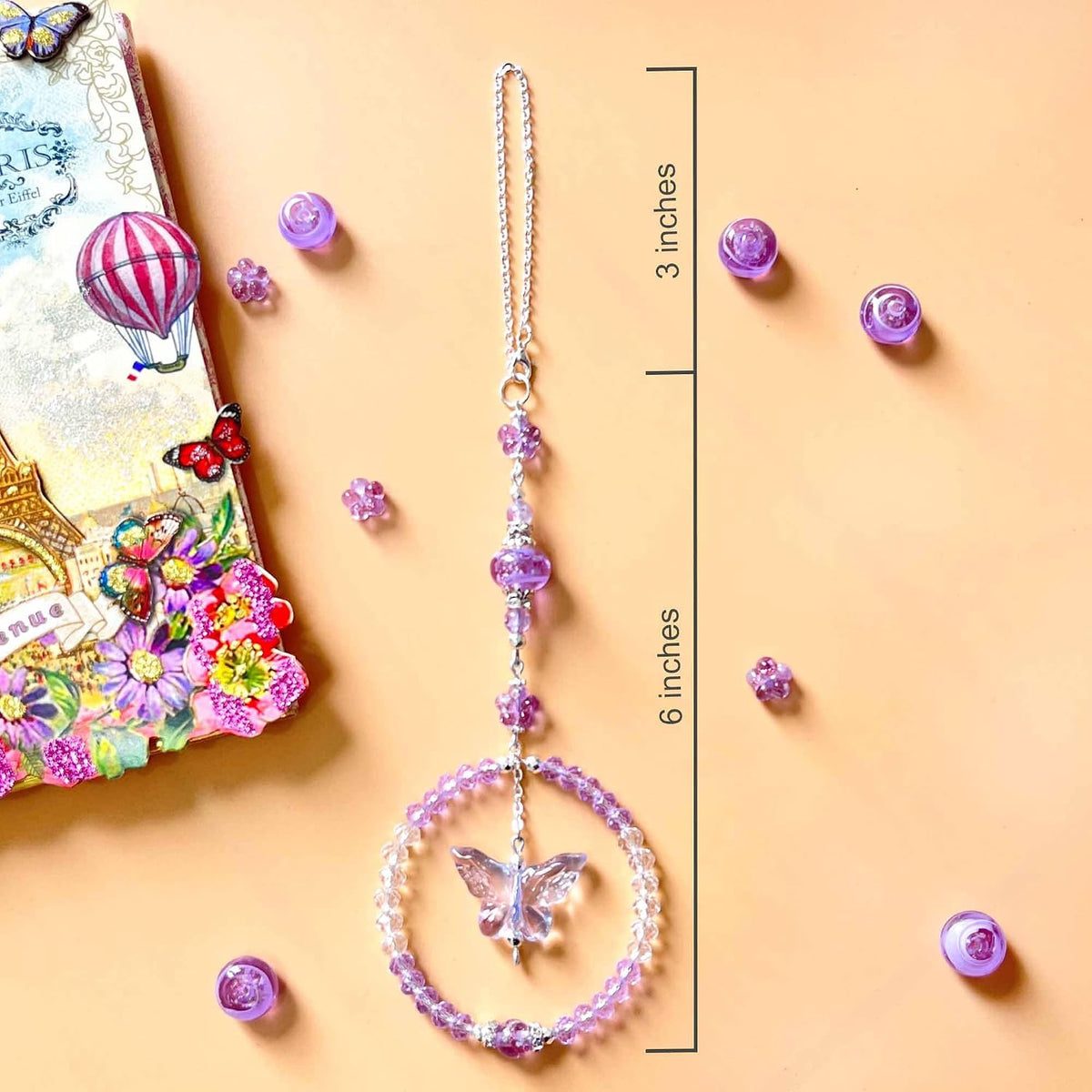 Artsy Crafts - Butterfly Hanging Car Charm for Rear View Mirror Accessories Dangling Sun Catcher Car Décor Ornament Murano Glass Firefly Beads Crystal Pendant (Puprple Butterfly)
