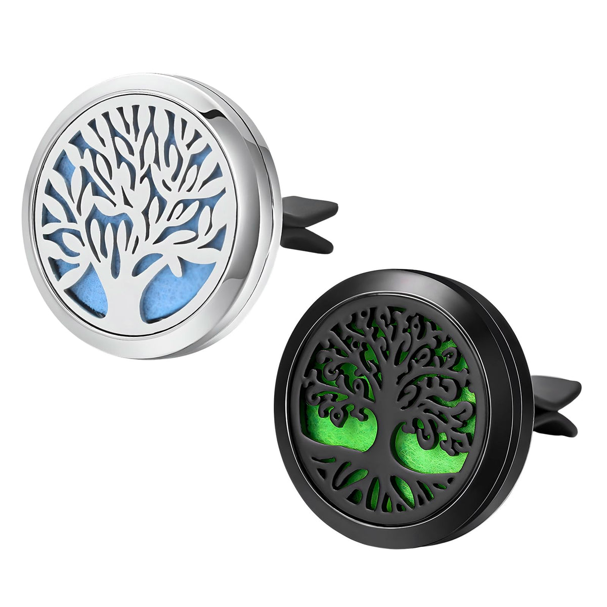 KVAEY 2PCS 30mm Car Diffuser Vent Clips, Tree of Life Aromatherapy Essential Oil Diffuser Locket with 12 Felt Pads, Stainless Steel Car Diffuser Locket Air Freshener (Black)