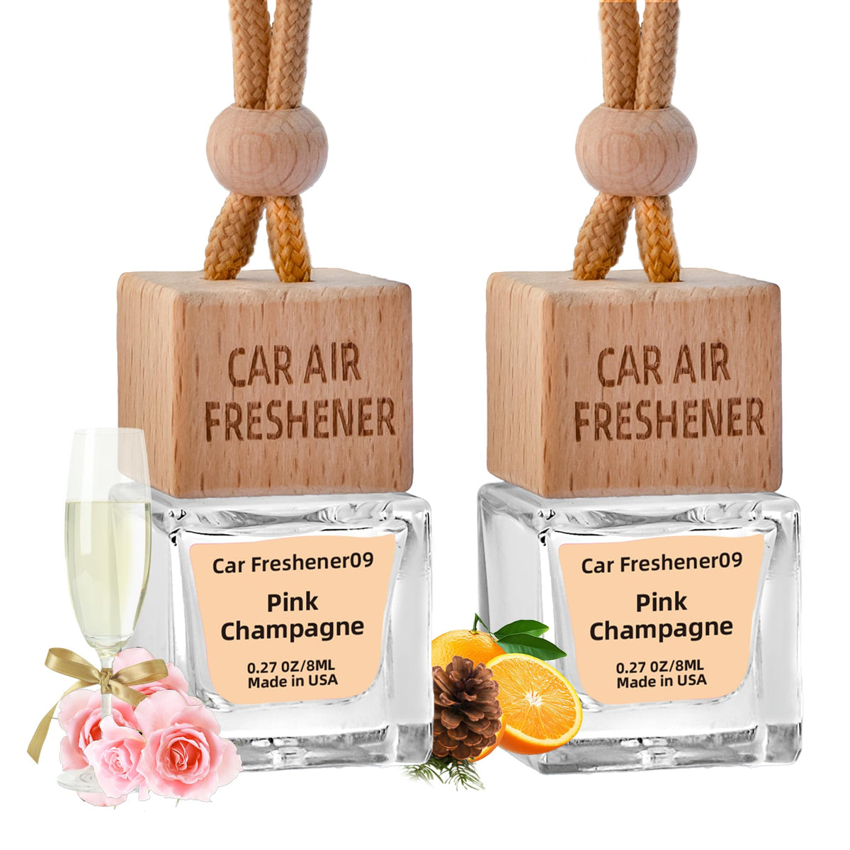 Car Air Freshener Hanging Diffuser – Long-Lasting Essential Oil Scent (Up to 60 Days) – Non-Toxic & Eco-Friendly – 2-Pack Auto Fresheners Made in USA
