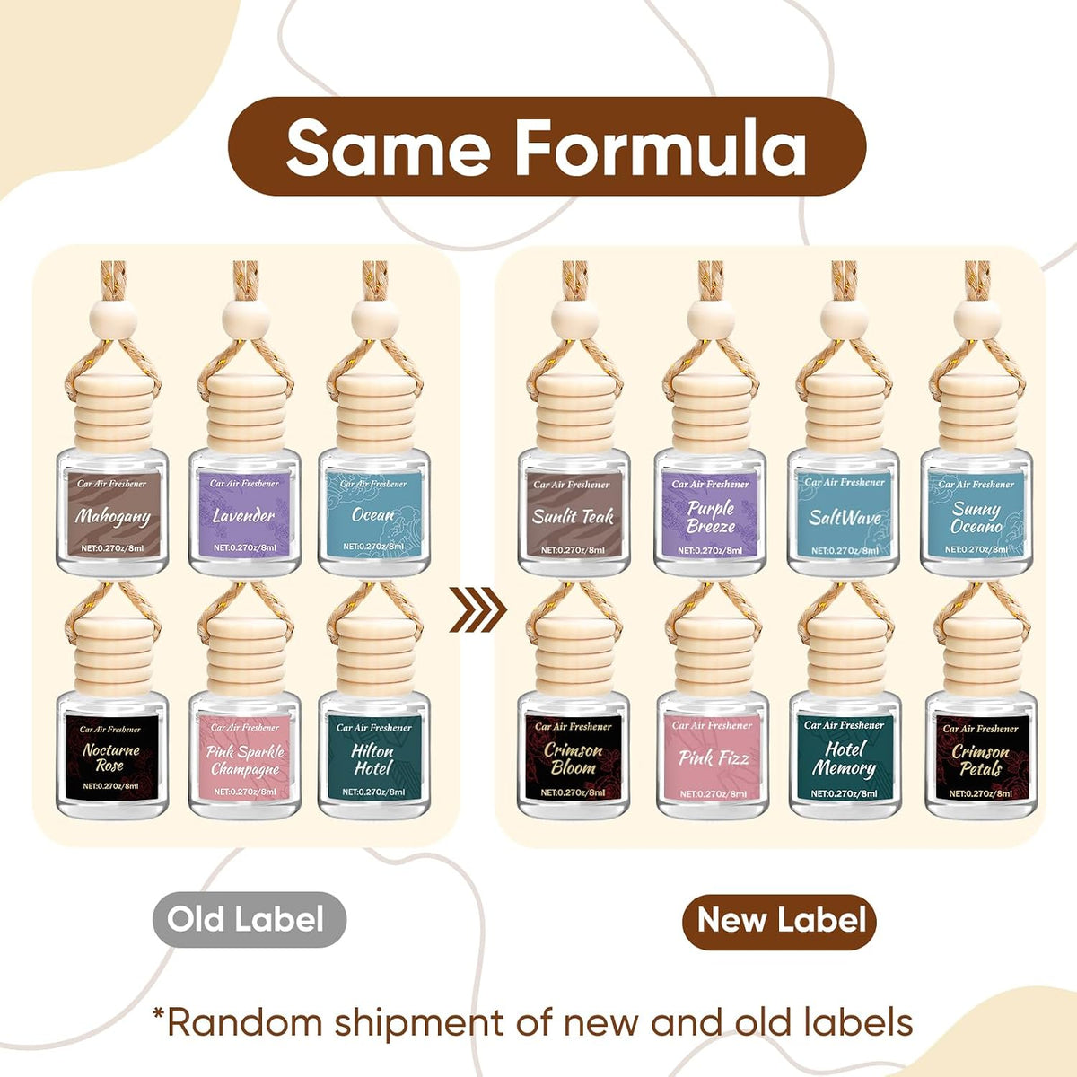 Car Air Freshener 6 Pack, Vanilla Cream,Mahogany & Lavender