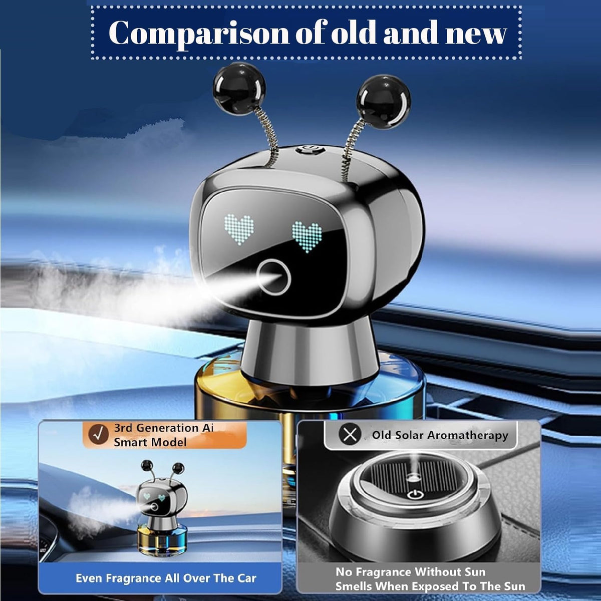 Robot Intelligent Aromatherapy Machine, Smart Cute Robot Car Air Freshener - Fine Spray/Fillable/Four-Gear Adjustment/Vibration Sensing/On-Off/Large Capacity Long-Lasting Fragrance/Black-V2(Cologne)