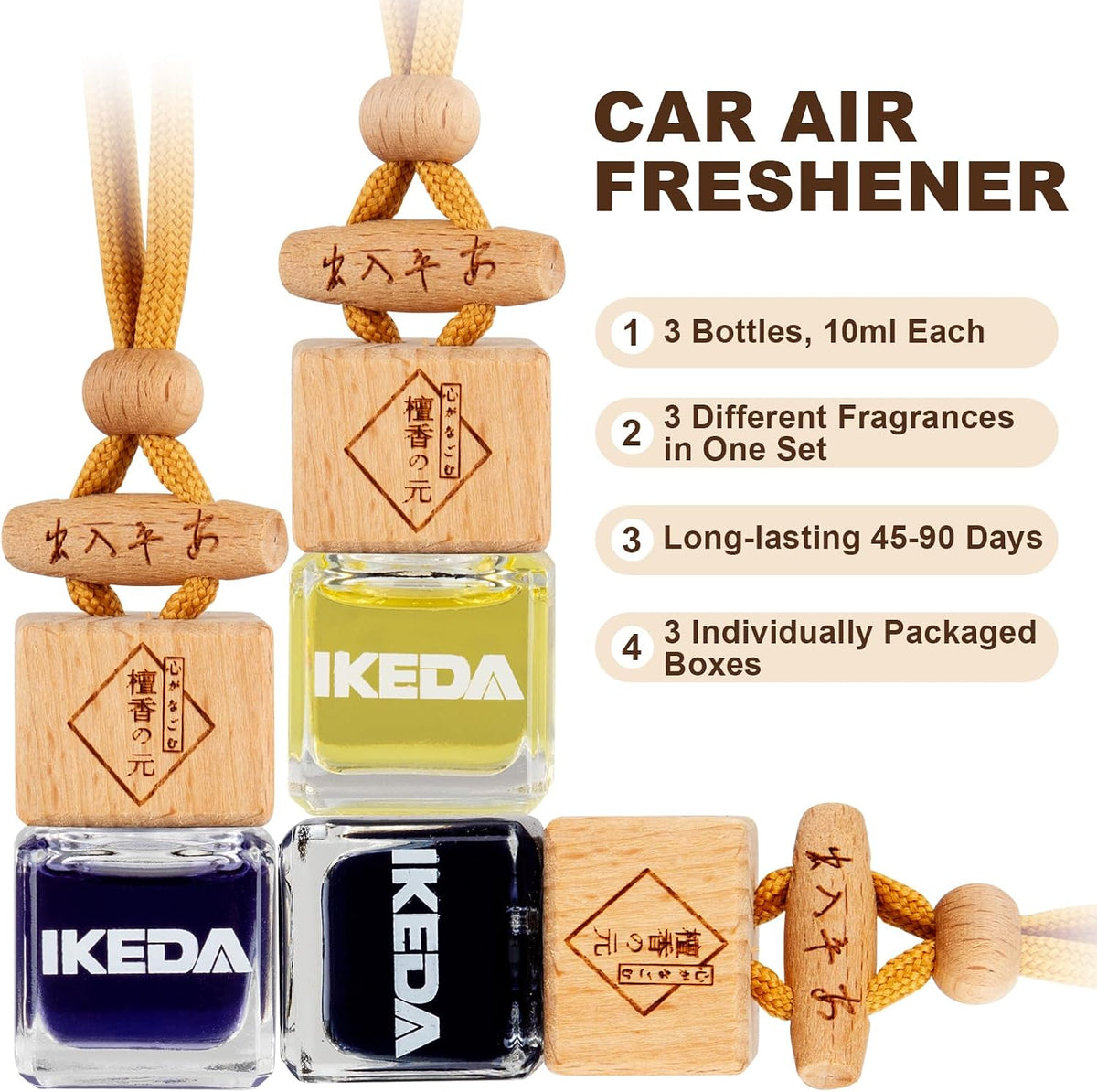 Hanging Car Air Freshener Diffuser, 3 Pack 10ml, 45 Days Long Lasting