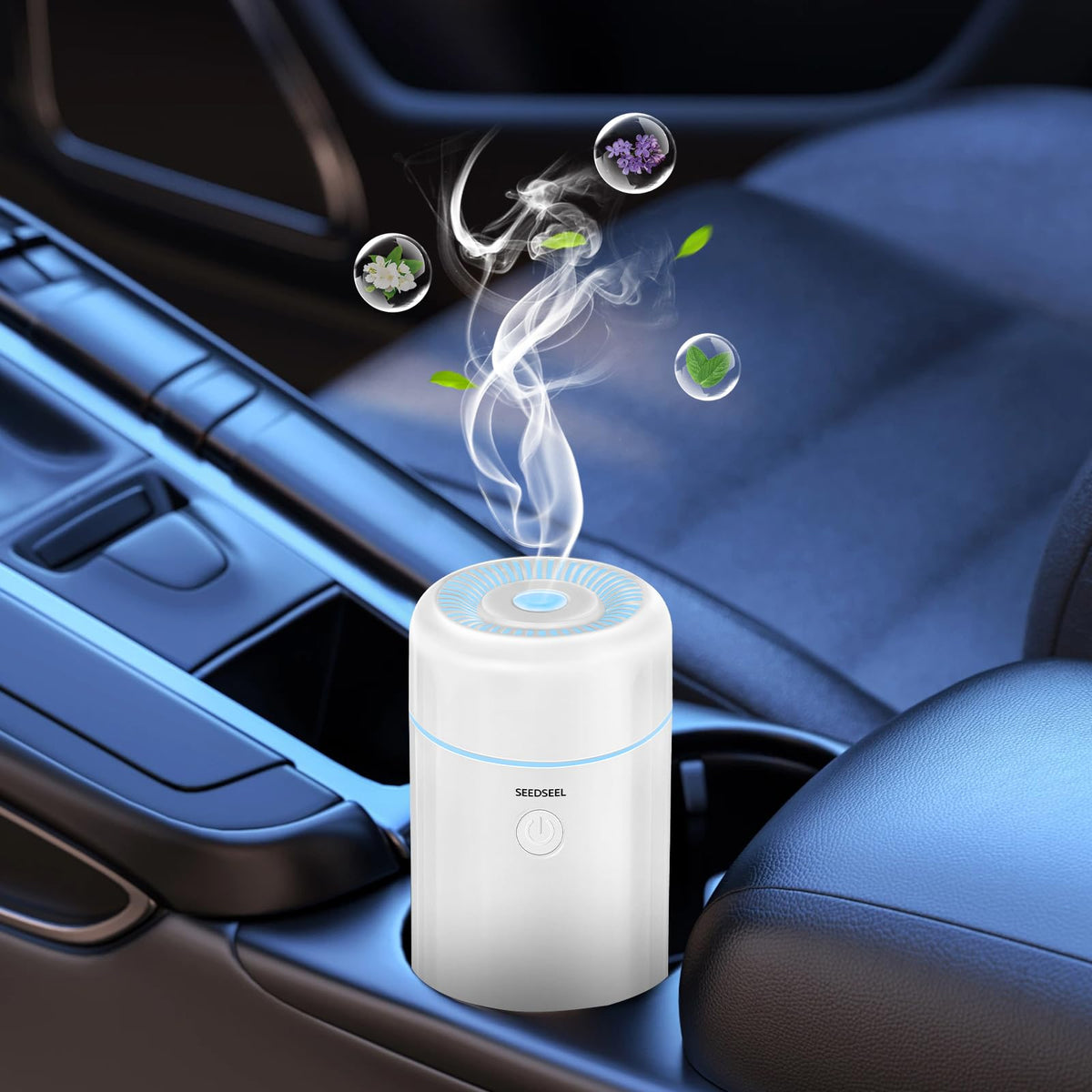 SEEDSEEL Car Aromatherapy Diffusers for Essential Oils，Mini USB Air Scent Small Humidifier with 7-LED Color Changing for Car Room Home Office Bedroom