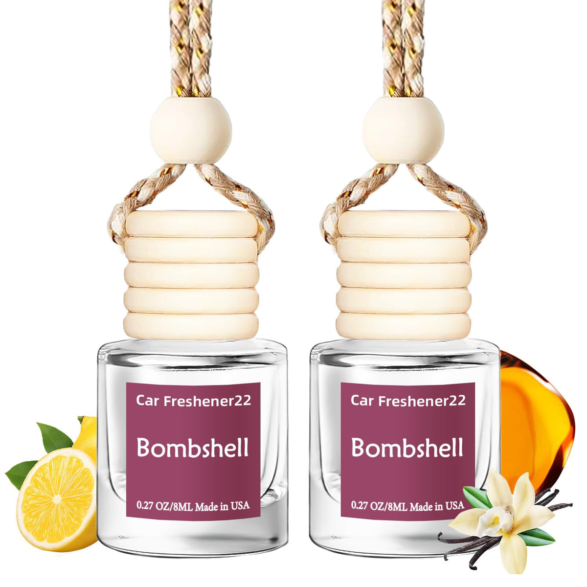 Hanging Car Air Freshener, Long Lasting Essential Oil Diffuser, Non-Toxic New Car Scent, Cute Car Fresheners for Women, 2 Pack Made in USA