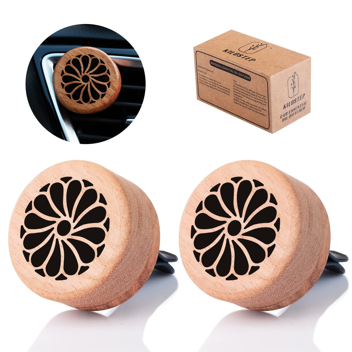 Essential Oil Car Diffuser, 2 PCS Car Aromatherapy Wood Diffuser with Vent Clip