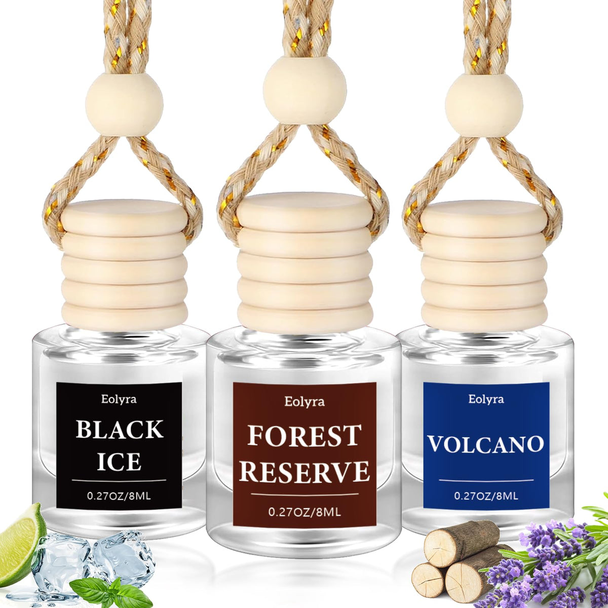 Hanging Car Air Freshener (Pack of 3) : Luxury Car Perfume for Women Men | Cute & Reusable Bottle with 45+ Days Long-Lasting Fragrance Oil Diffuser, Black ice