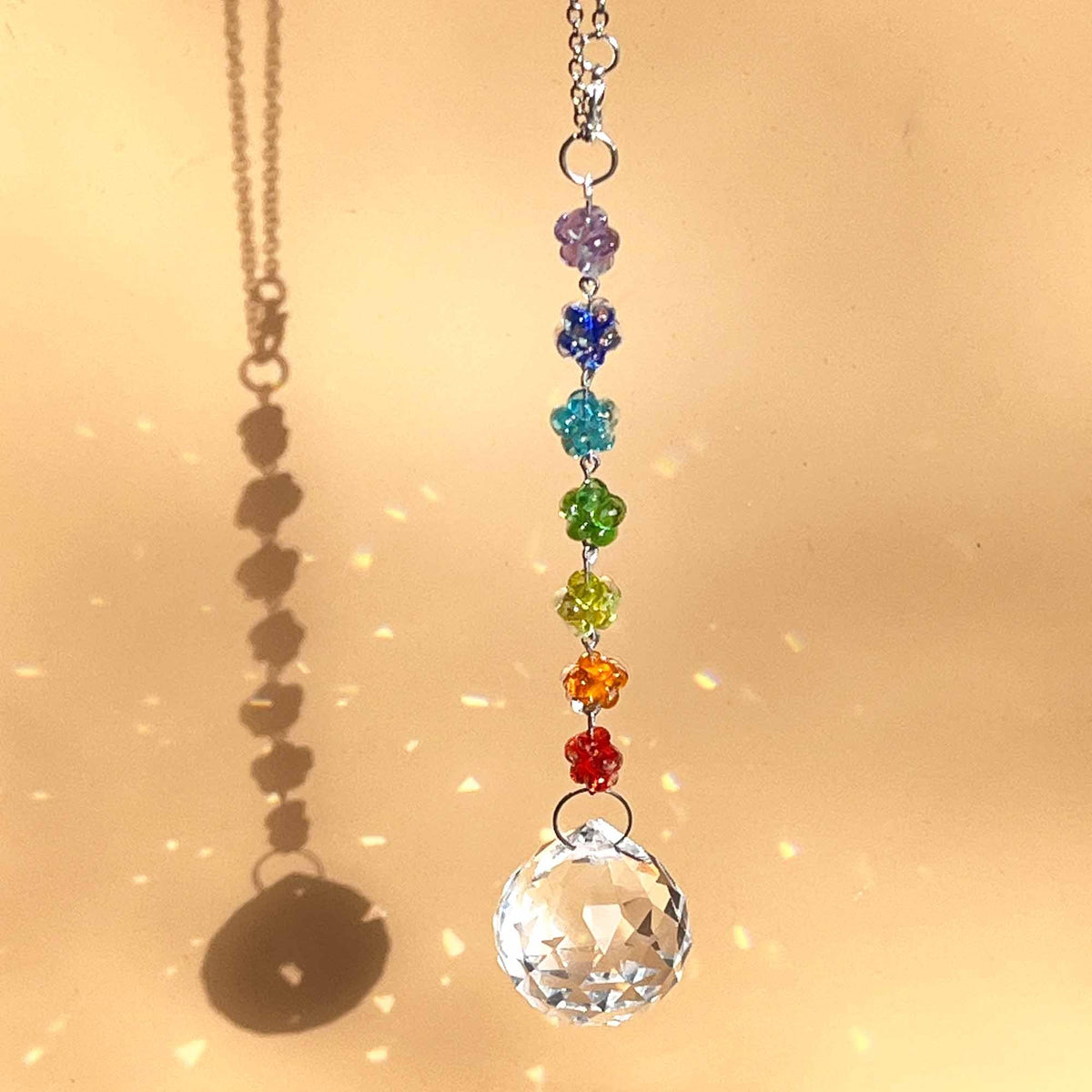 Crystal Suncatcher Charm for Car Rear View Mirror, 7 Chakras Rainbow Glass Chanderlier Prisms Hanging Car Charm, Sun Catcher Ornament Window Wall Home Décor (Rainbow Heart)