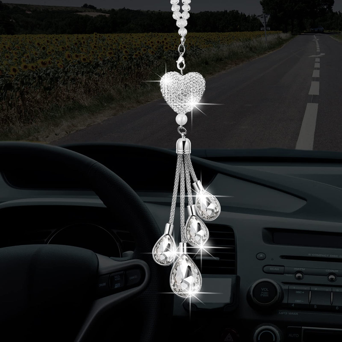 Frienda Bling Car Rearview Mirror Charm, 9.8 Inch, White