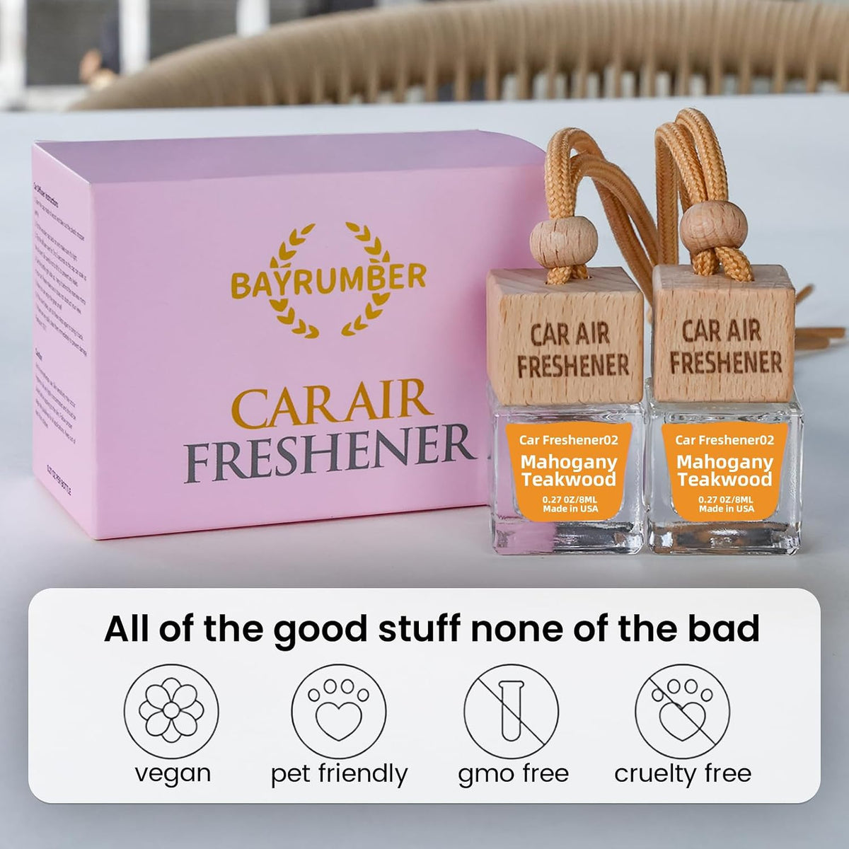 Car Air Freshener Hanging Diffuser – Long-Lasting Essential Oil Scent (Up to 60 Days) – Non-Toxic & Eco-Friendly – 2-Pack Auto Fresheners Made in USA