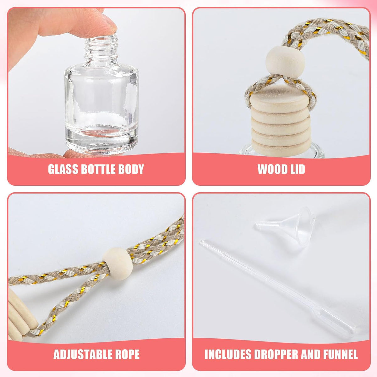 20 Pcs Car Diffuser Bottle Set,Empty Glass Car Air Freshener Bottle Bulk