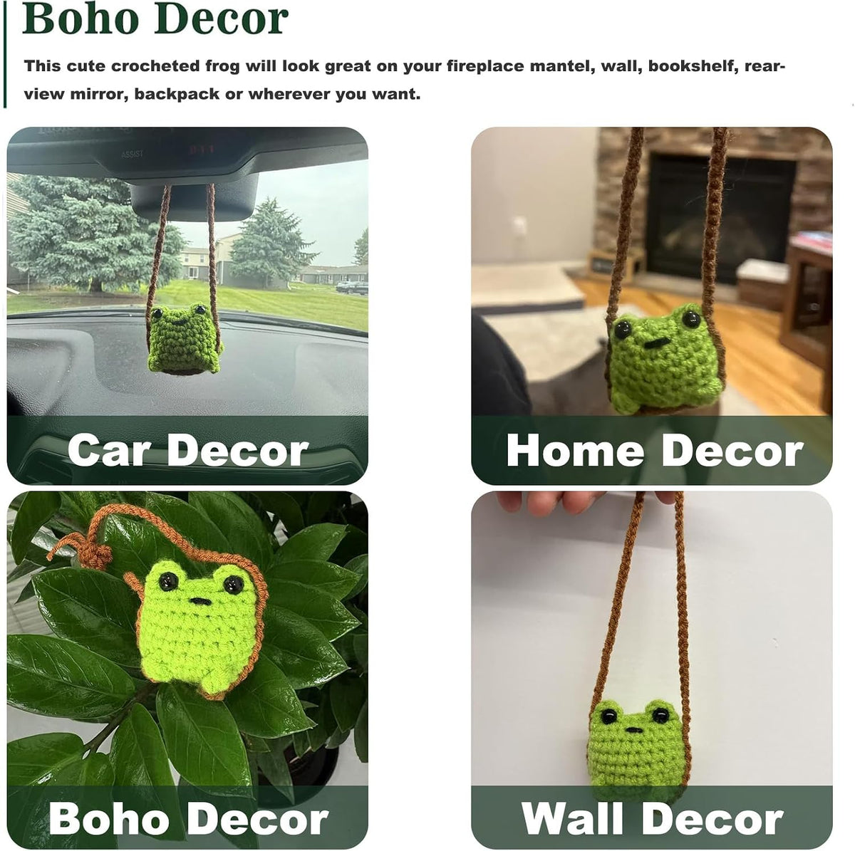 Cute Crochet Frog Car Decor,Rear View Mirror Accessories,Boho Hanging Charm