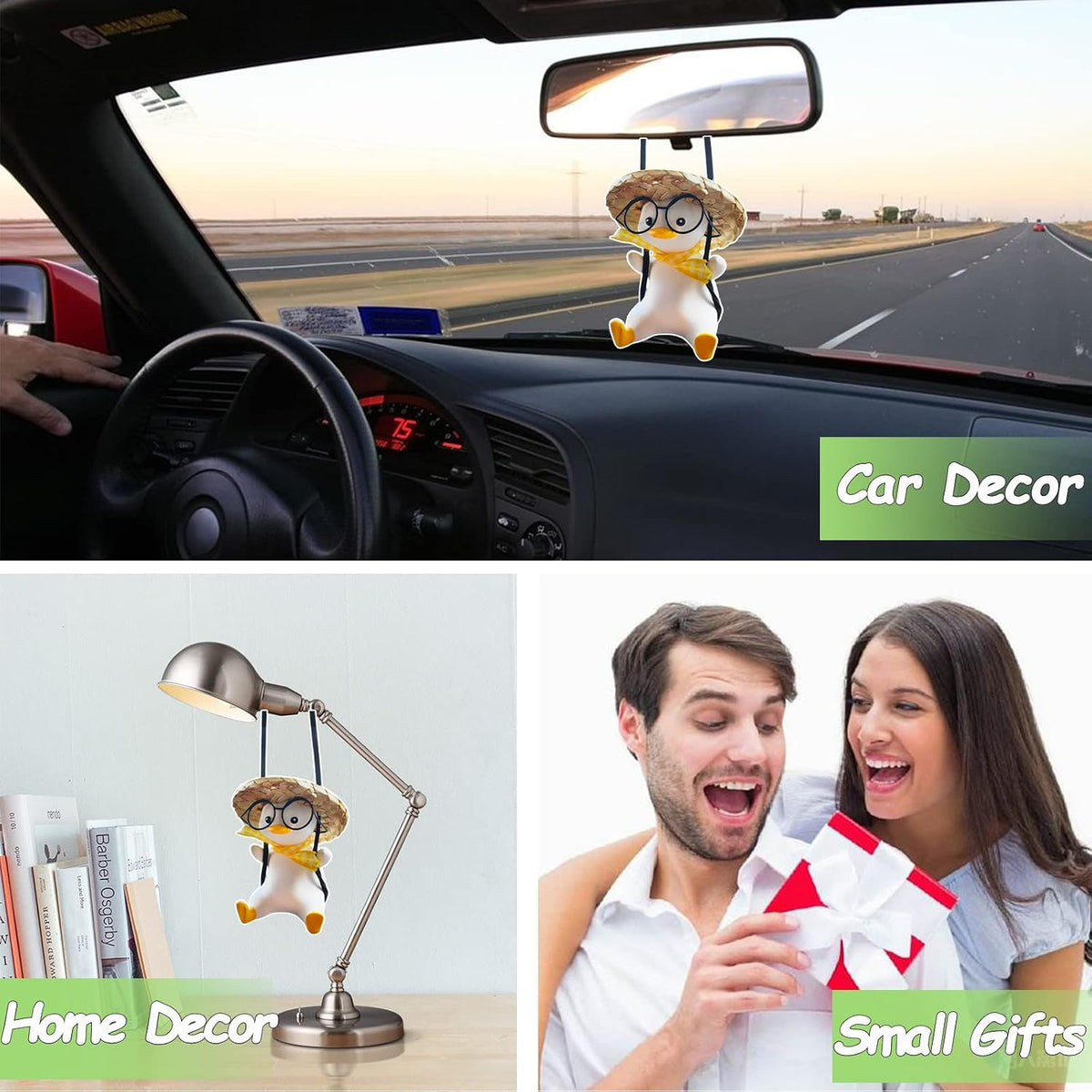 Duck Car Hanging Charm Pendant, Rear View Mirror Accessory, Cute Car Decor & Home Office Valentine's Day Gift