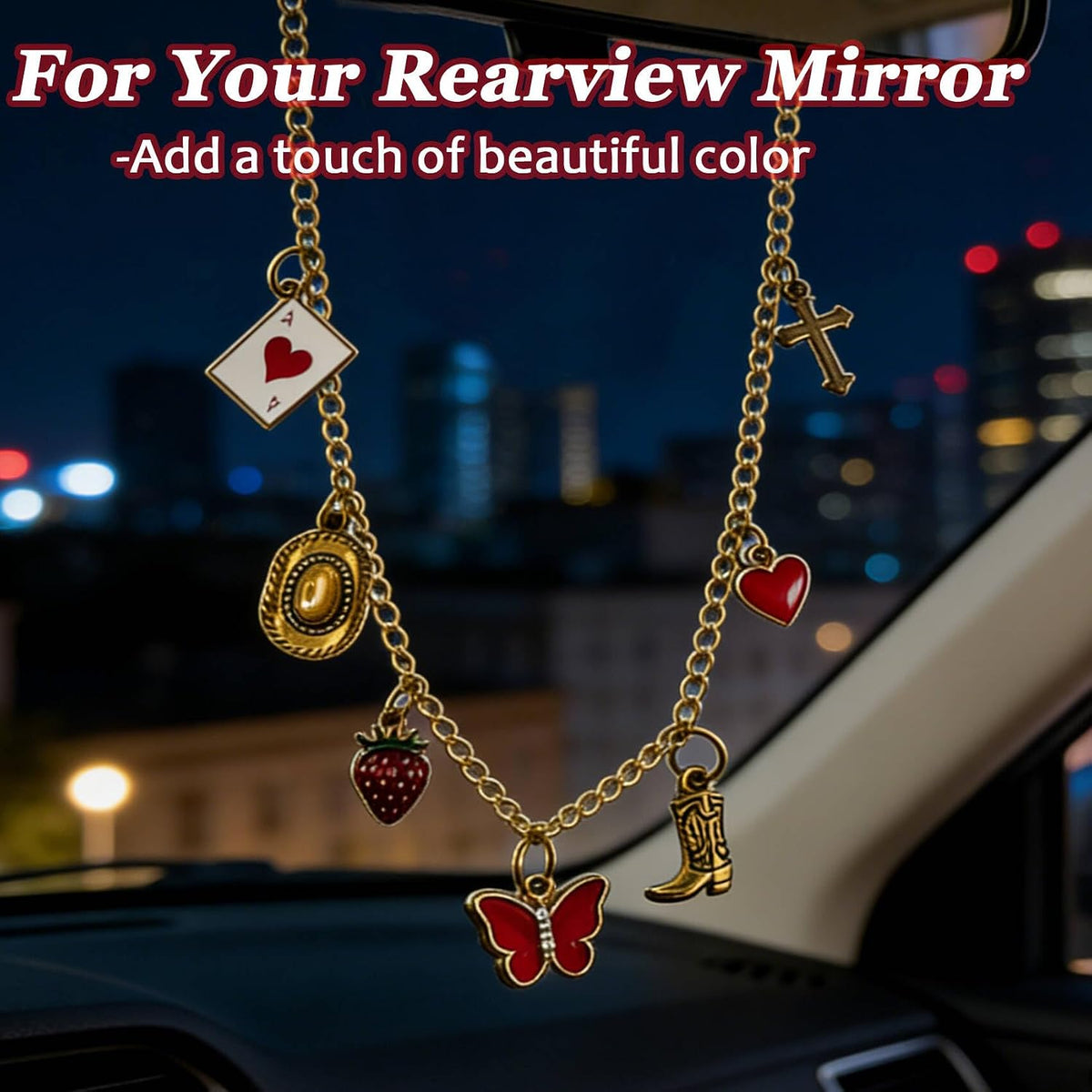 Car Rearview Mirror Charm Gold Hanging Cross Western Cowgirl Ornament