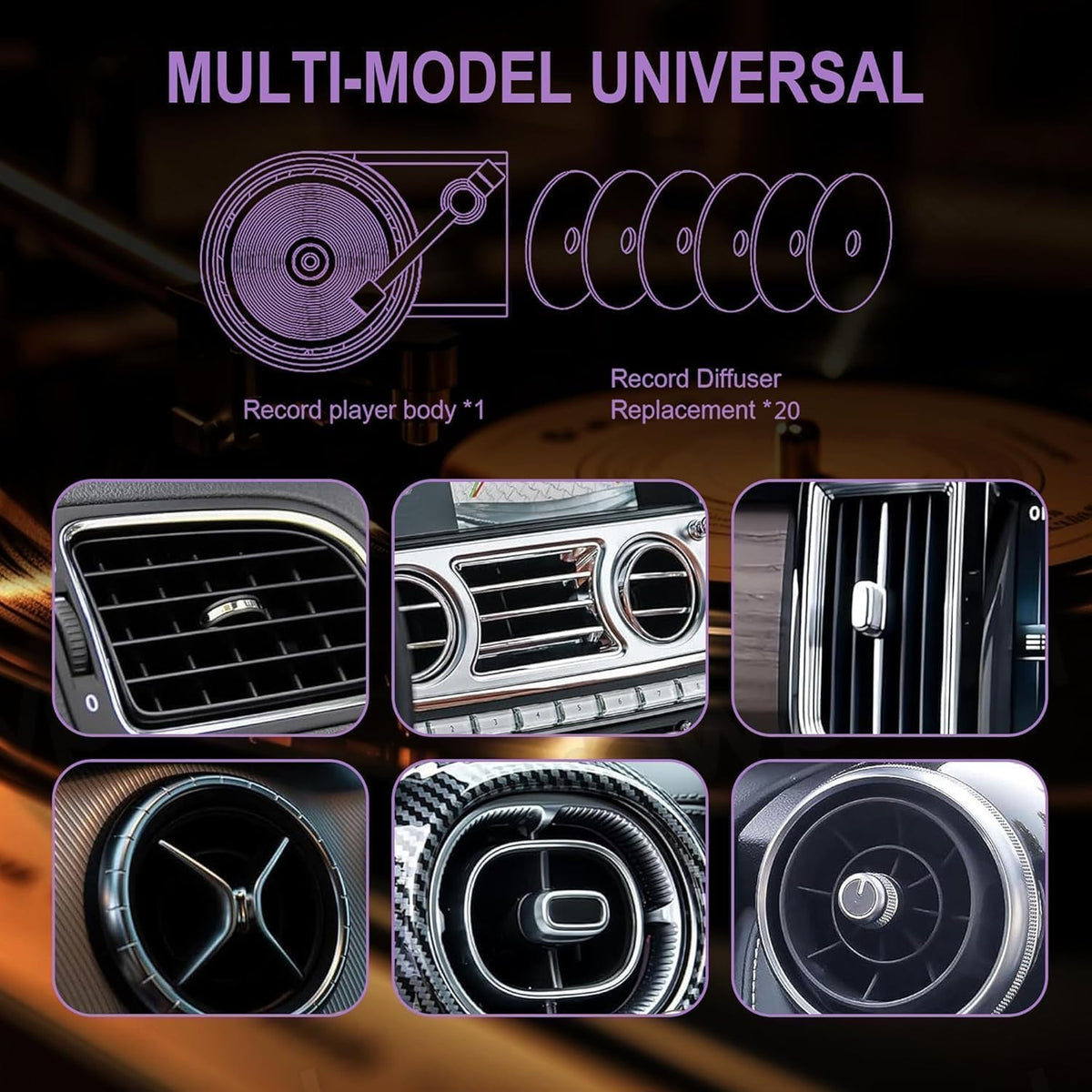 Car Air Freshener Record Player,LHJL Pop Singer Album Covers for Fans Gift, Car Vent Clip Air Diffuser with 12pcs Refill Pads Aromatherapy Tablets, Music Lovers Gifts