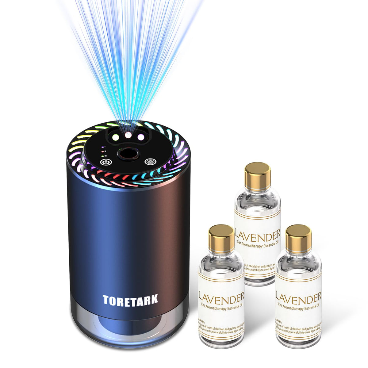 Smart Car Air Freshener with Star Light & 100ml Diffusers Oil Refills, Auto On/Off Aroma Diffuser, 3 Adjustable Mist Modes Rechargeable Aromatizante para Carro - Car Diffuser（Cologne+Ocean）