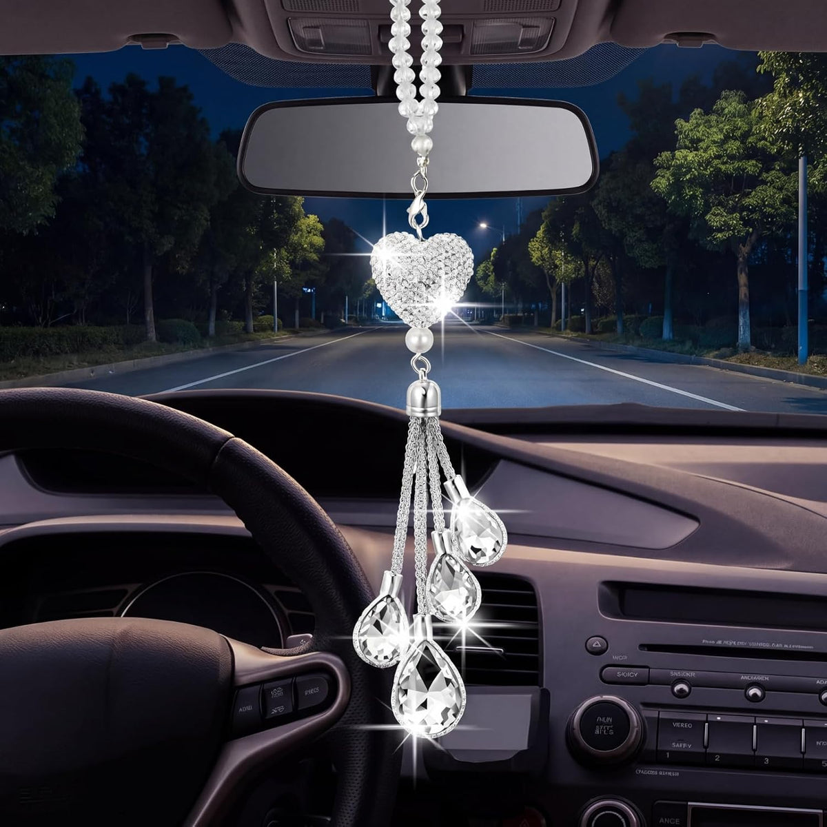 Frienda Bling Car Rearview Mirror Charm, 9.8 Inch, White