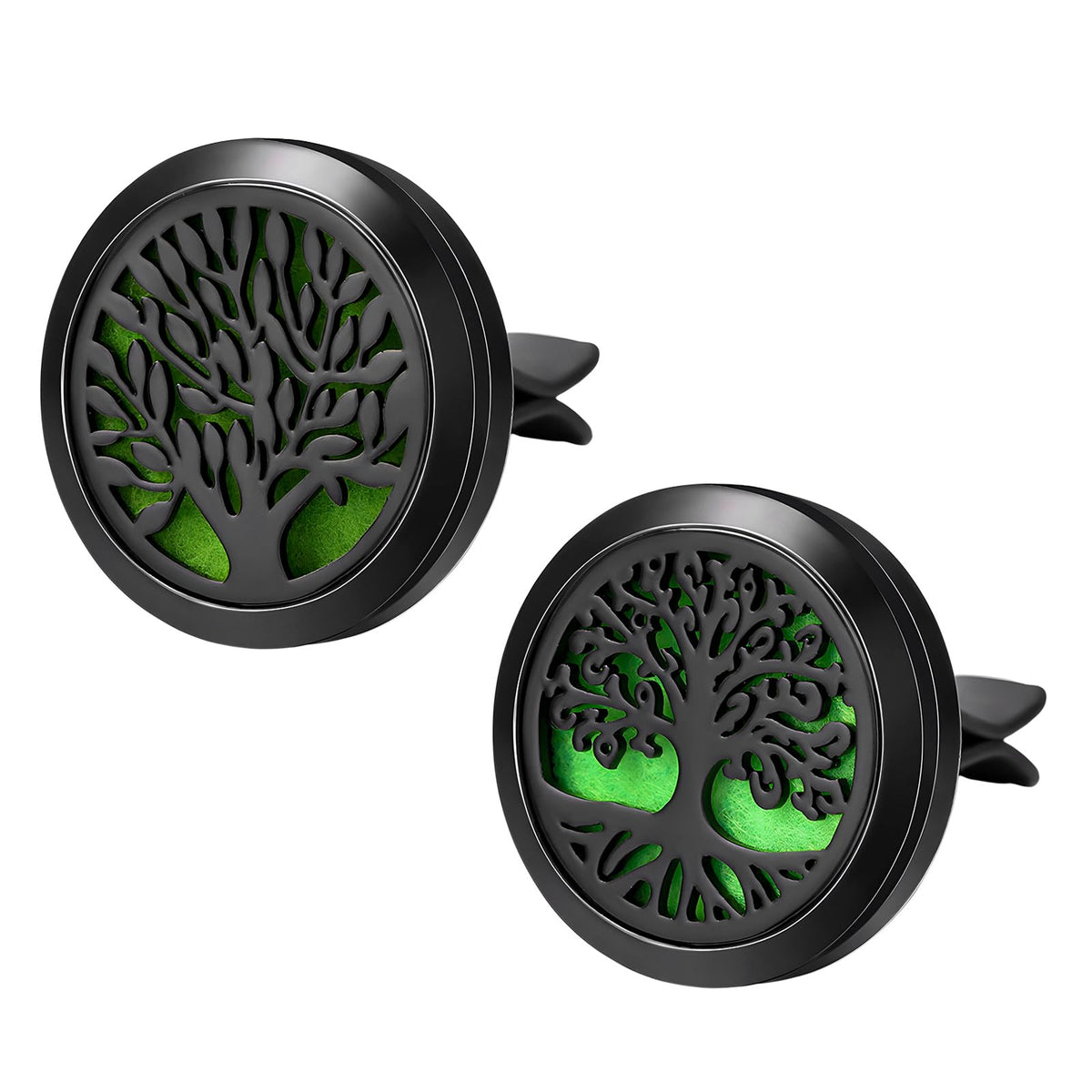 KVAEY 2PCS 30mm Car Diffuser Vent Clips, Tree of Life Aromatherapy Essential Oil Diffuser Locket with 12 Felt Pads, Stainless Steel Car Diffuser Locket Air Freshener (Black)