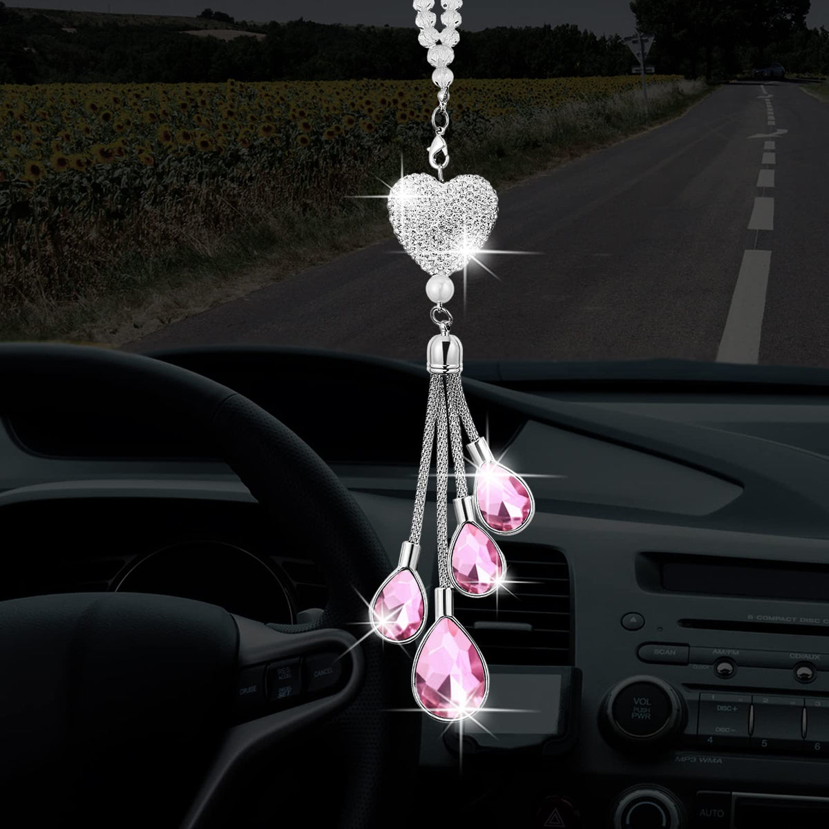 Frienda Bling Car Rearview Mirror Charm, 9.8 Inch, White