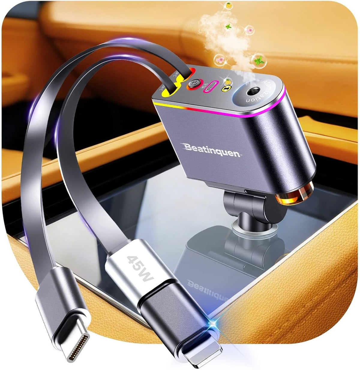 5 in 1 Retractable Car Charger USB C, Car Phone Charger for Dual Cables