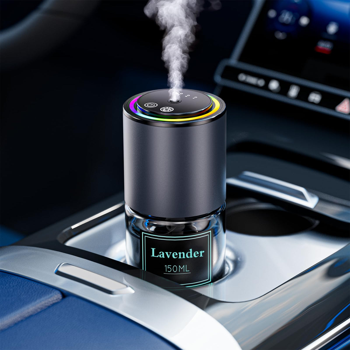 Car Air Freshener Diffuser,Smart Car Air Freshener 150ml Capacity for 6 Months,RGB Music Syncing Light,Auto On/Off,Suitable for Cars,Offices (Lavender)