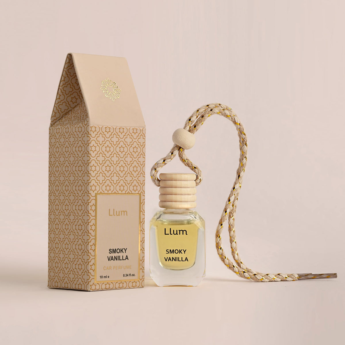 Llum Amber Vanilla Hanging Car Air Freshener – Luxury Automotive Perfume Diffuser 10ml (0.34 fl oz), Long-Lasting Fragrance, Alcohol-Free Non-Toxic Car Scent, Glass Bottle With Wood Cap
