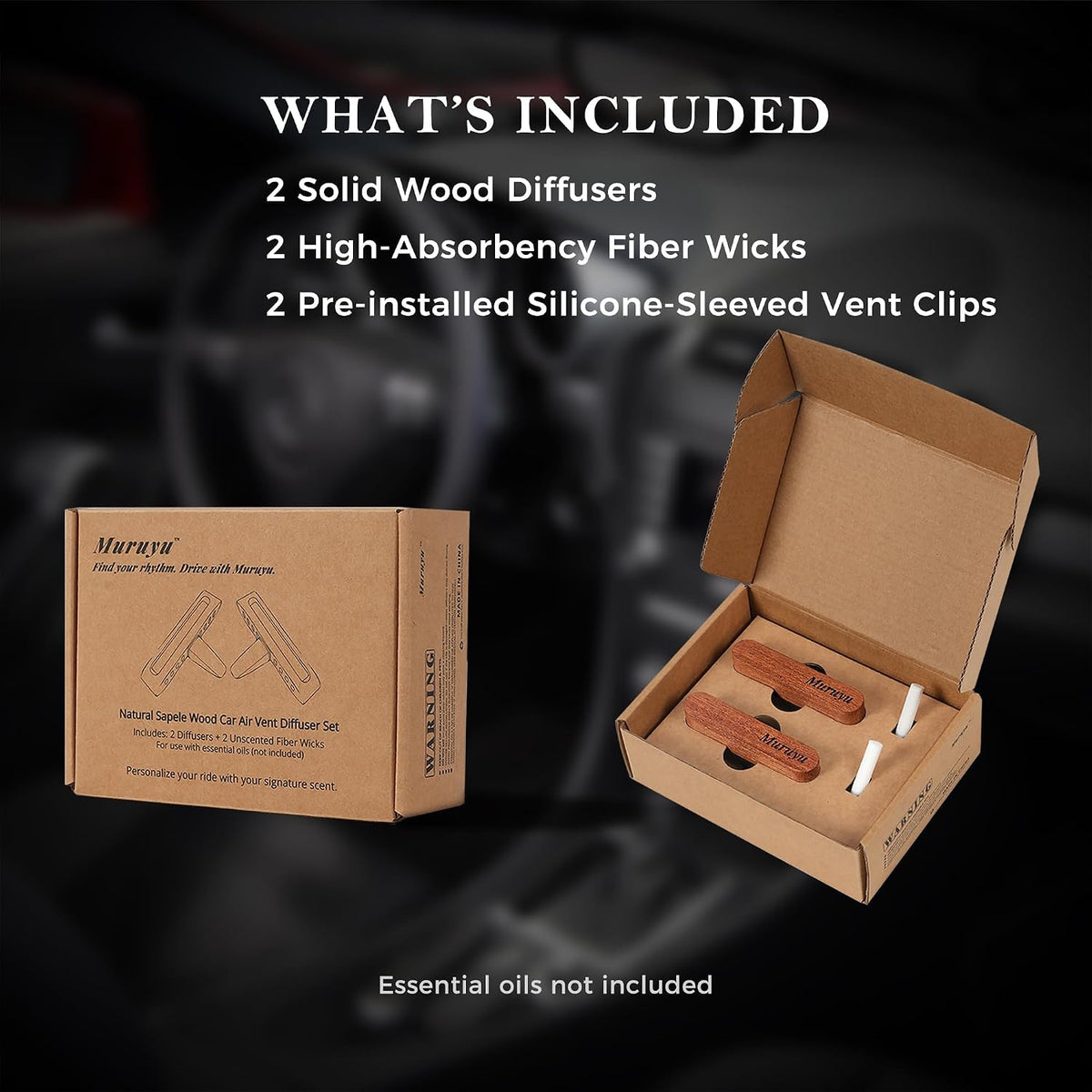 2-Pack Sapele Wood Car Vent Diffuser
