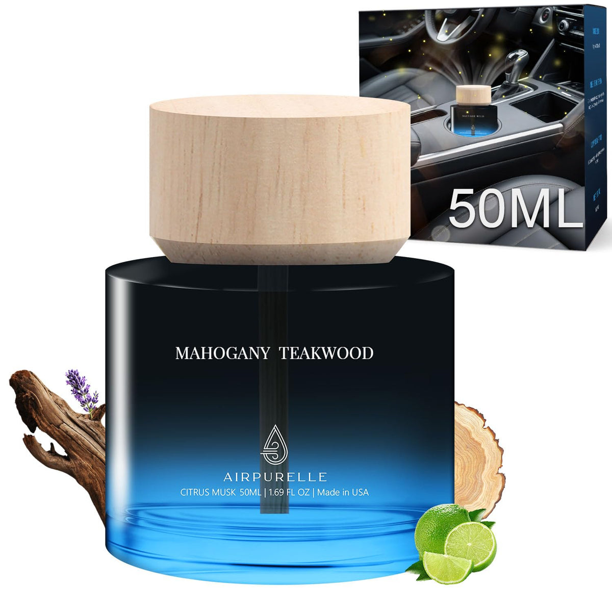 Car Air Freshener 50ML (1.7 FL OZ) Car Air Fresheners Diffuser, Amber Vanilla Fragrance Oil Car Air Freshner, 180+ days Long Lasting Car Perfume, Wooden Cup Design, Made in USA