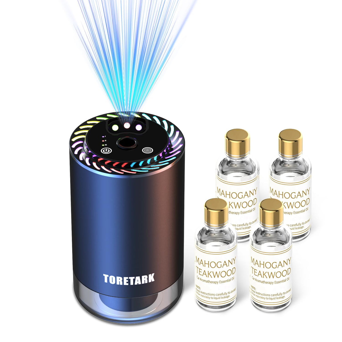 Smart Car Air Freshener with Star Light & 100ml Diffusers Oil Refills, Auto On/Off Aroma Diffuser, 3 Adjustable Mist Modes Rechargeable Aromatizante para Carro - Car Diffuser（Cologne+Ocean）