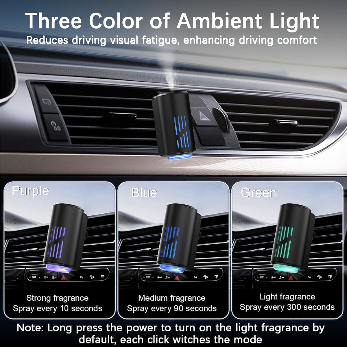 Car Air Freshener Diffuser, Smart Car Air Freshener with Three Adjustable Light Modes, Rechargeable Aromatizante Para Carro with 8pcs Essential Oil,Long Lasting, Black